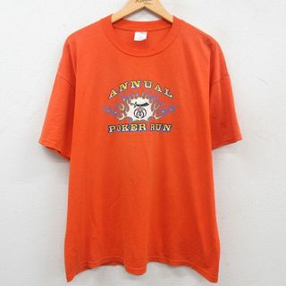 XL★古着 半袖 ビンテージ Tシャツ メンズ 00年代 00s フリーメイソン シュライナー バイク 大きいサイズ クルーネック オレンジ 【spe】 23aug04 中古(Tシャツ/カットソー(半袖/袖なし))