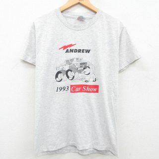 ヘインズ(Hanes)のM★古着 ヘインズ Hanes 半袖 ビンテージ Tシャツ メンズ 90年代 90s 車 ANDREW クルーネック USA製 グレー 霜降り 【spe】 23aug04 中古(Tシャツ/カットソー(半袖/袖なし))