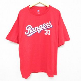 XL★古着 半袖 Tシャツ メンズ MLB テキサスレンジャーズ クリフリー 33 大きいサイズ コットン クルーネック 赤 レッド メジャーリーグ ベースボール 野球 23aug04 中古(Tシャツ/カットソー(半袖/袖なし))