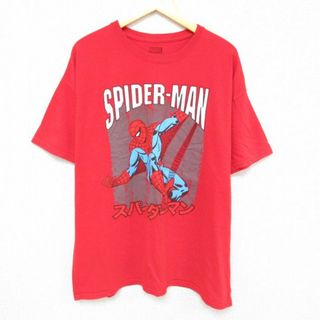 マーベル(MARVEL)のXL★古着 半袖 Tシャツ メンズ マーベル スパイダーマン コットン クルーネック 赤 レッド 23aug04 中古(Tシャツ/カットソー(半袖/袖なし))