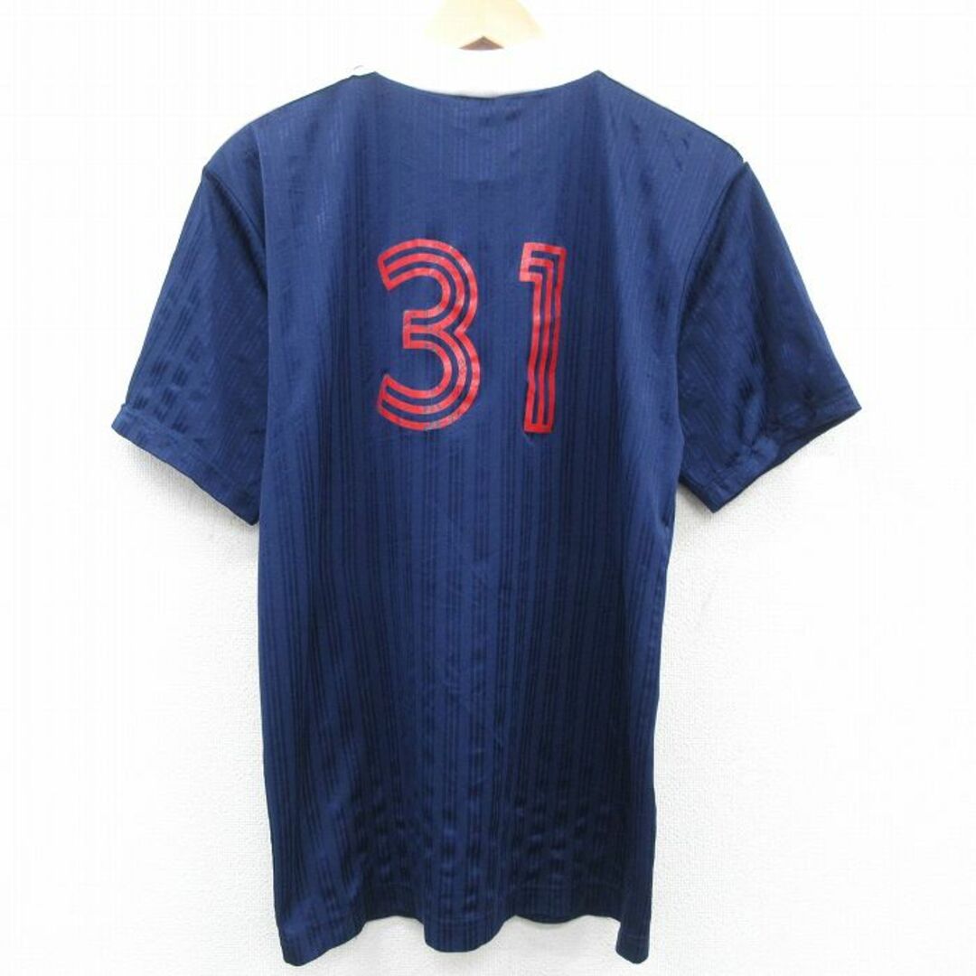 adidas(アディダス)のM★古着 アディダス adidas 半袖 ビンテージ サッカー Tシャツ メンズ 90年代 90s Spirits クルーネック USA製 紺他 ネイビー 3本ライン ストライプ 23aug01 中古 メンズのトップス(Tシャツ/カットソー(半袖/袖なし))の商品写真