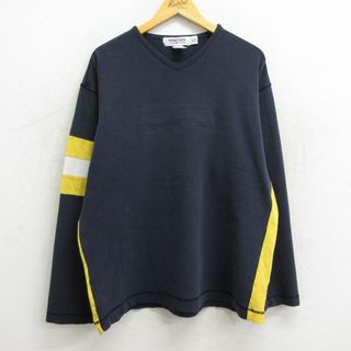 ノーティカ(NAUTICA)のXL★古着 ノーティカ NAUTICA 長袖 ブランド Tシャツ メンズ ビッグロゴ 大きいサイズ Vネック 紺他 ネイビー 23aug02 中古(Tシャツ/カットソー(半袖/袖なし))