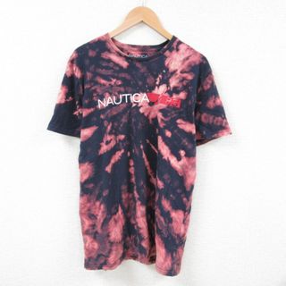 ノーティカ(NAUTICA)のXL★古着 ノーティカ NAUTICA 半袖 ブランド Tシャツ メンズ ビッグロゴ コットン クルーネック 紺 ネイビー ブリーチ加工 23aug01 中古(Tシャツ/カットソー(半袖/袖なし))