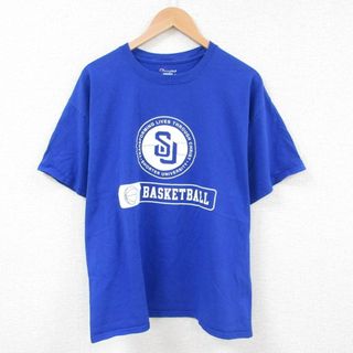 チャンピオン(Champion)のXL★古着 チャンピオン Champion 半袖 ブランド Tシャツ メンズ ショーターカレッジ バスケットボール コットン クルーネック 青 ブルー 23aug01 中古(Tシャツ/カットソー(半袖/袖なし))