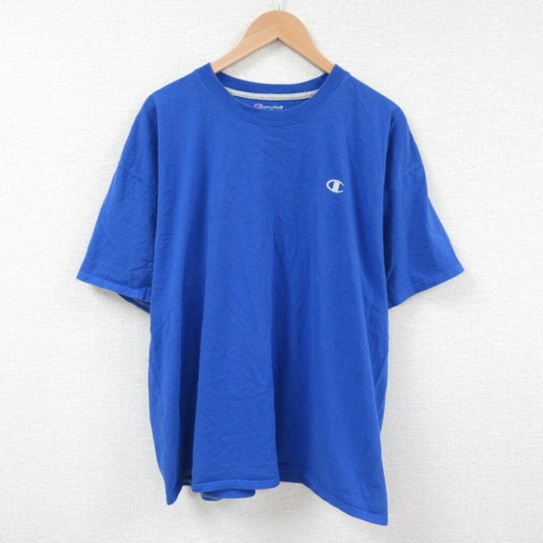 Champion(チャンピオン)のXL★古着 チャンピオン Champion 半袖 ブランド Tシャツ メンズ ワンポイントロゴ 大きいサイズ クルーネック 青 ブルー 23aug01 中古 メンズのトップス(Tシャツ/カットソー(半袖/袖なし))の商品写真