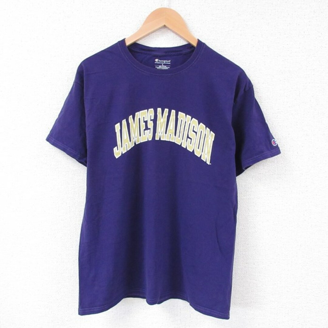 Champion(チャンピオン)のL★古着 チャンピオン Champion 半袖 ブランド Tシャツ メンズ JAMES MADISON コットン クルーネック 紫 パープル 23aug03 中古 メンズのトップス(Tシャツ/カットソー(半袖/袖なし))の商品写真