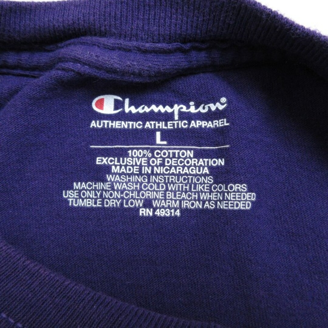 Champion(チャンピオン)のL★古着 チャンピオン Champion 半袖 ブランド Tシャツ メンズ JAMES MADISON コットン クルーネック 紫 パープル 23aug03 中古 メンズのトップス(Tシャツ/カットソー(半袖/袖なし))の商品写真