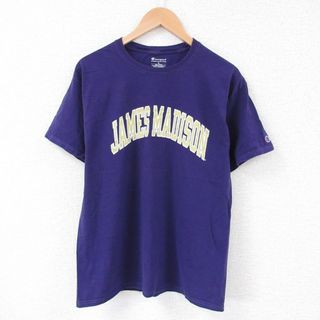 チャンピオン(Champion)のL★古着 チャンピオン Champion 半袖 ブランド Tシャツ メンズ JAMES MADISON コットン クルーネック 紫 パープル 23aug03 中古(Tシャツ/カットソー(半袖/袖なし))