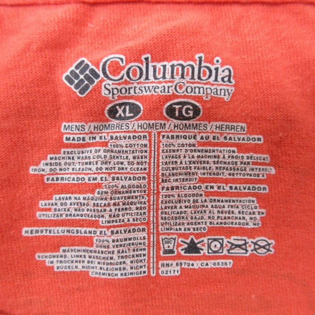 Columbia(コロンビア)のXL★古着 コロンビア COLUMBIA Columbia 半袖 ブランド Tシャツ メンズ 魚 大きいサイズ コットン クルーネック オレンジ 23aug03 中古 メンズのトップス(Tシャツ/カットソー(半袖/袖なし))の商品写真