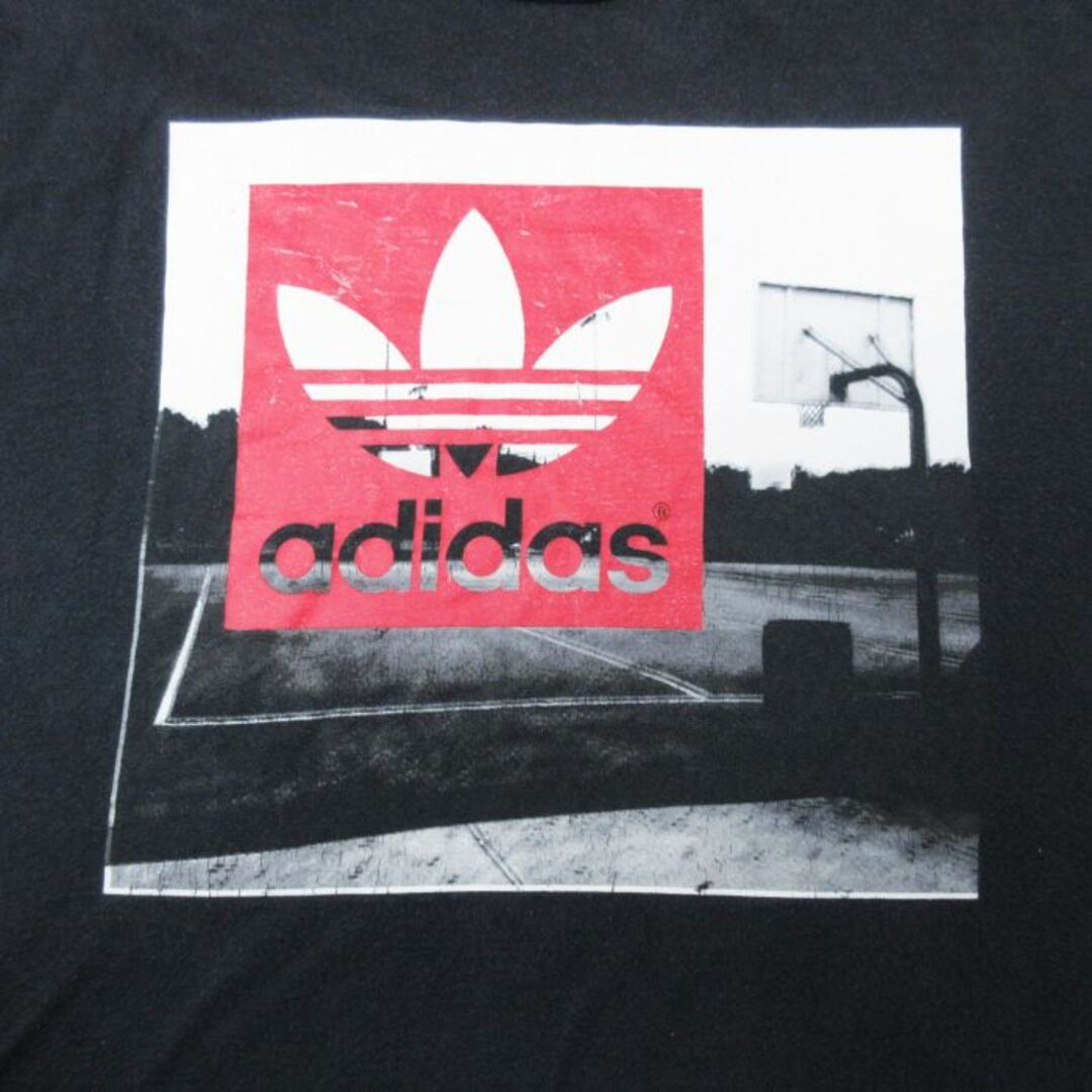 adidas(アディダス)のL★古着 アディダス adidas 半袖 ブランド Tシャツ メンズ ビッグロゴ リーフ トレフォイル クルーネック 黒 ブラック 23aug03 中古 メンズのトップス(Tシャツ/カットソー(半袖/袖なし))の商品写真