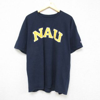 チャンピオン(Champion)のXL★古着 チャンピオン Champion 半袖 ブランド Tシャツ メンズ NAU コットン クルーネック 紺 ネイビー 23aug04 中古(Tシャツ/カットソー(半袖/袖なし))