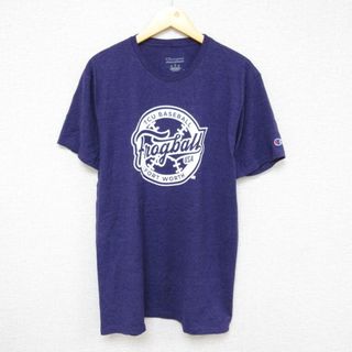 チャンピオン(Champion)のL★古着 チャンピオン Champion 半袖 ブランド Tシャツ メンズ TCU 野球 クルーネック 紫 パープル 霜降り 23aug04 中古(Tシャツ/カットソー(半袖/袖なし))