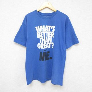 ナイキ(NIKE)のL★古着 ナイキ NIKE 半袖 ブランド Tシャツ メンズ メッセージ コットン クルーネック 青 ブルー 23aug04 中古(Tシャツ/カットソー(半袖/袖なし))