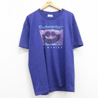 XL★古着 半袖 ビンテージ Tシャツ メンズ 90年代 90s ミルウォーキー サマーフェス 大きいサイズ クルーネック USA製 紫 パープル 霜降り 23aug01 中古(Tシャツ/カットソー(半袖/袖なし))