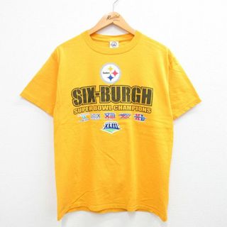 M★古着 半袖 ビンテージ Tシャツ メンズ 00年代 00s NFL ピッツバーグスティーラーズ コットン クルーネック 黄 イエロー アメフト スーパーボウル 23aug02 中古(Tシャツ/カットソー(半袖/袖なし))