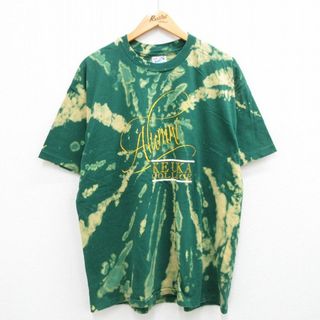 ヘインズ(Hanes)のXL★古着 ヘインズ Hanes 半袖 ビンテージ Tシャツ メンズ 90年代 90s ケウカ カレッジ コットン クルーネック USA製 緑他 グリーン ブリーチ加工 23aug03 中古(Tシャツ/カットソー(半袖/袖なし))