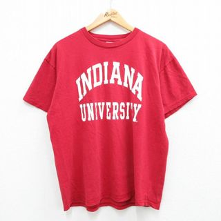 XL★古着 半袖 ビンテージ Tシャツ メンズ 00年代 00s インディアナ大学 コットン クルーネック 赤 レッド 23aug04 中古(Tシャツ/カットソー(半袖/袖なし))