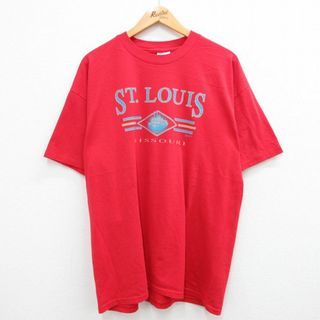 ヘインズ(Hanes)のXL★古着 ヘインズ Hanes 半袖 ビンテージ Tシャツ メンズ 00年代 00s セントルイス ミズーリ 大きいサイズ クルーネック 赤 レッド 23aug04 中古(Tシャツ/カットソー(半袖/袖なし))