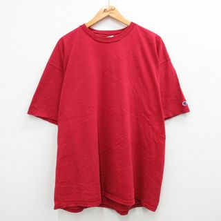 チャンピオン(Champion)のXL★古着 チャンピオン champion 半袖 ビンテージ Tシャツ メンズ 00年代 00s 無地 大きいサイズ コットン クルーネック 赤 レッド 23aug04 中古(Tシャツ/カットソー(半袖/袖なし))