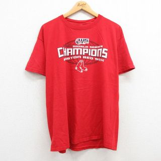 XL★古着 半袖 ビンテージ Tシャツ メンズ 00年代 00s MLB ボストンレッドソックス ワールドシリーズ コットン クルーネック 赤 レッド メジャーリーグ ベースボール 野球 23aug04 中古(Tシャツ/カットソー(半袖/袖なし))