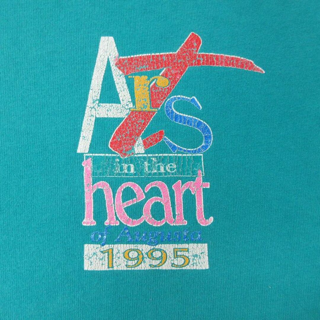 XL★古着 半袖 ビンテージ Tシャツ メンズ 90年代 90s Arts in the heart 大きいサイズ コットン クルーネック USA製 青緑 23aug04 中古 メンズのトップス(Tシャツ/カットソー(半袖/袖なし))の商品写真