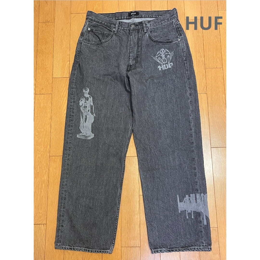 HUF(ハフ)のHUF ハフ ワイド デニムパンツ ジーンズ ブラック系 プリント メンズ  メンズのパンツ(デニム/ジーンズ)の商品写真