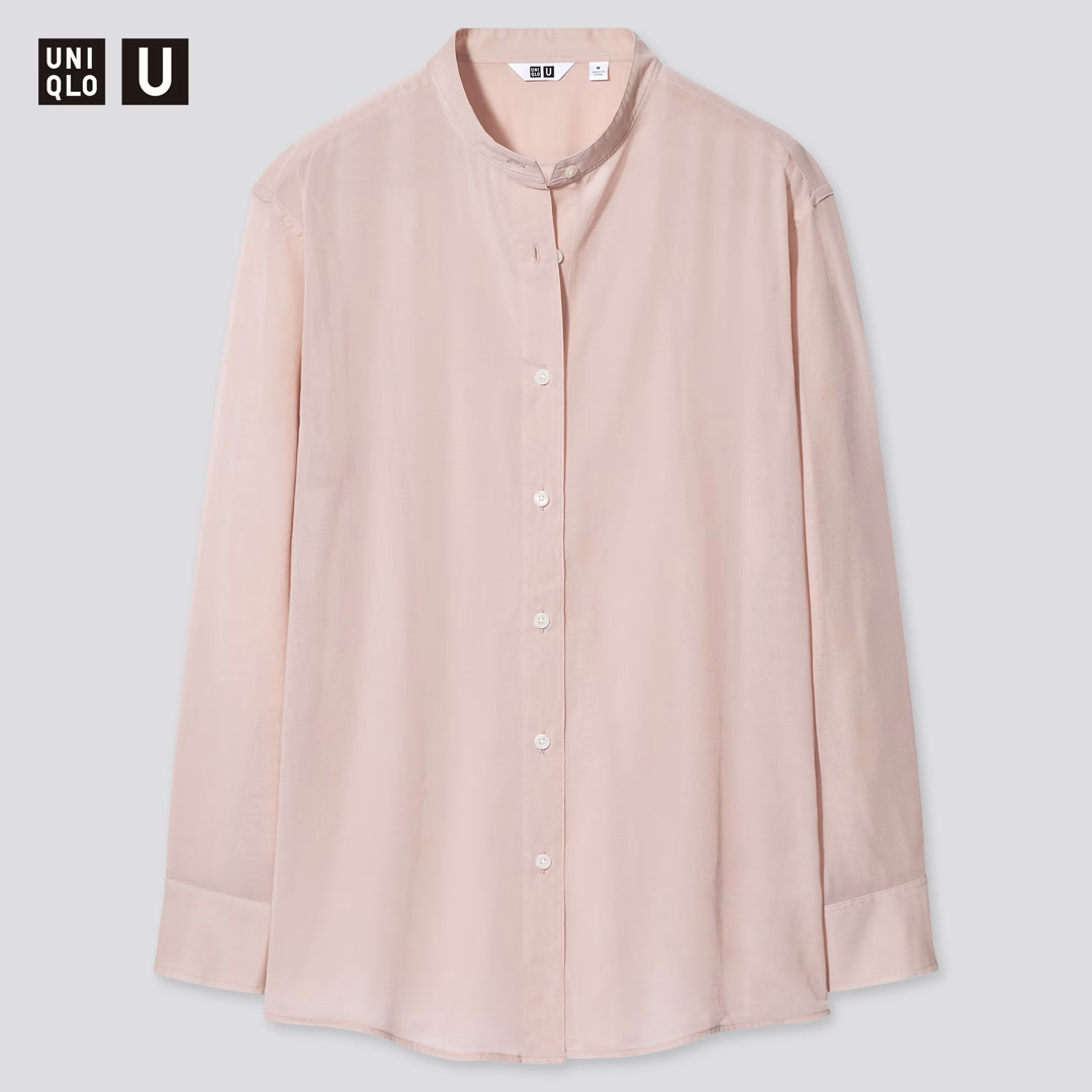 UNIQLO(ユニクロ)のユニクロ　UNIQLO U バンドカラーシャツ　ピンク　Sサイズ レディースのトップス(シャツ/ブラウス(長袖/七分))の商品写真