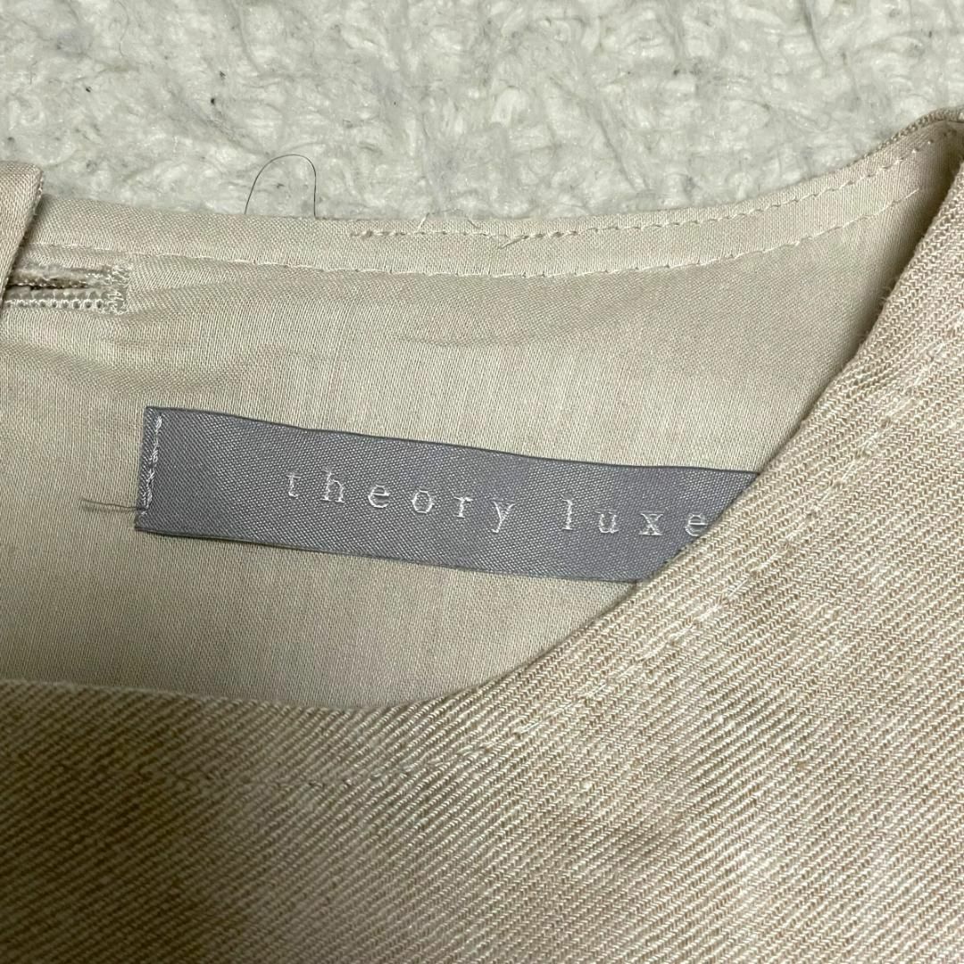 Theory luxe(セオリーリュクス)のセオリー リネン ロングワンピース フレンチスリーブ マキシ丈 38 ベージュ レディースのワンピース(ロングワンピース/マキシワンピース)の商品写真