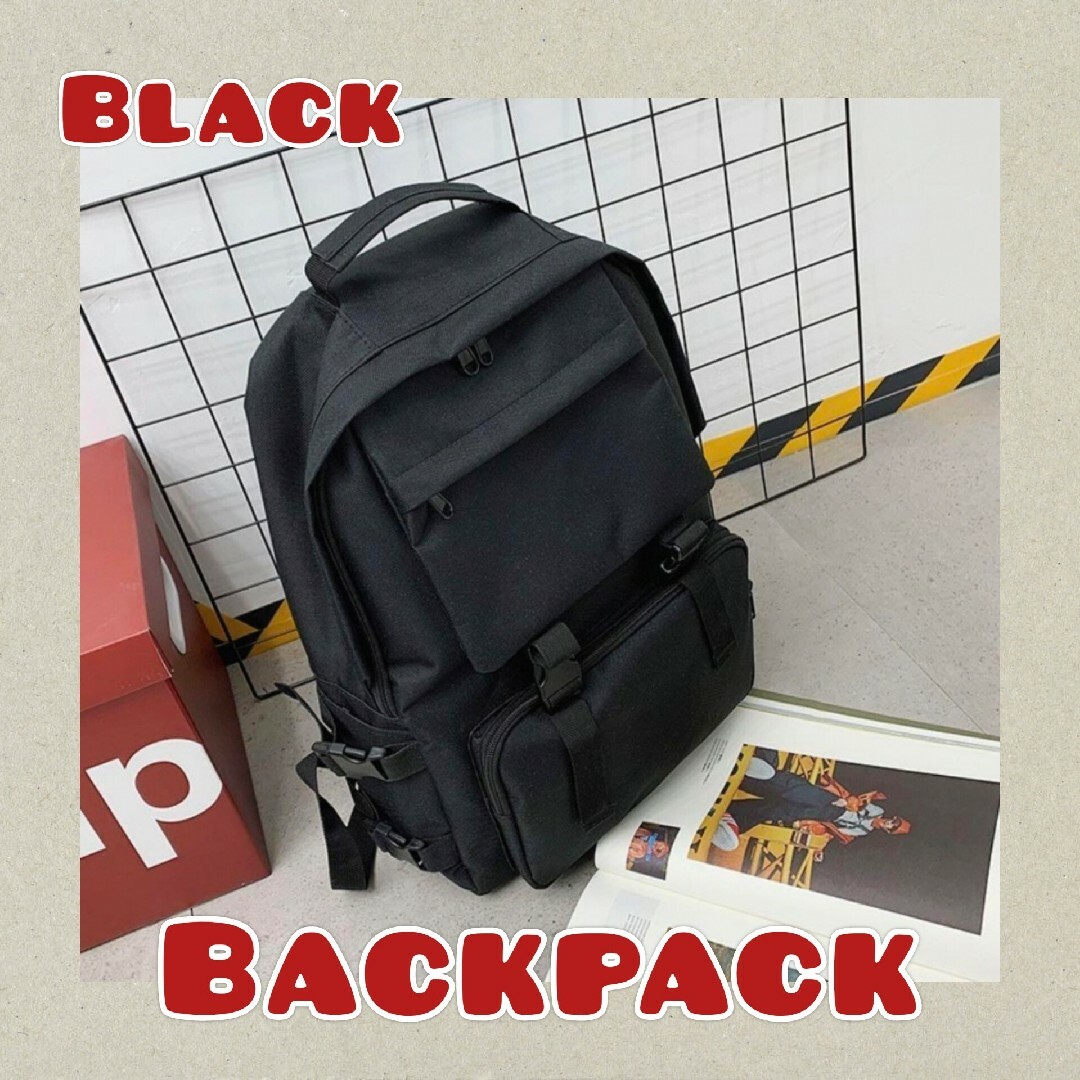 リュック　バックパック　ブラック　黒　男女兼用　大容量　多機能　シンプル メンズのバッグ(バッグパック/リュック)の商品写真