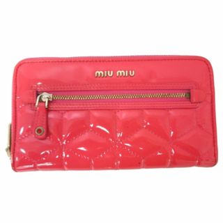 ミュウミュウ(miumiu)のミュウミュウ miumiu エナメル長財布 ウォレット ゴールド金具 ピンク(財布)