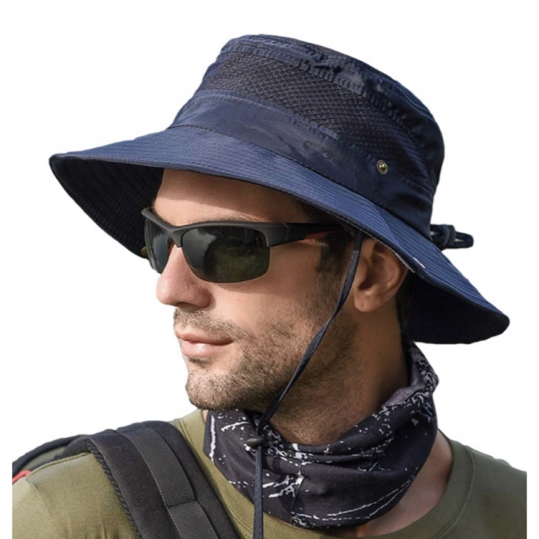 サファリハット メンズ レディースメッシュ通気構造UVカット ネイビー メンズの帽子(ハット)の商品写真