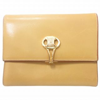 セリーヌ(celine)のセリーヌ レザー 二つ折り財布 ゴールド金具 札入れ ロゴ イエロー系(財布)