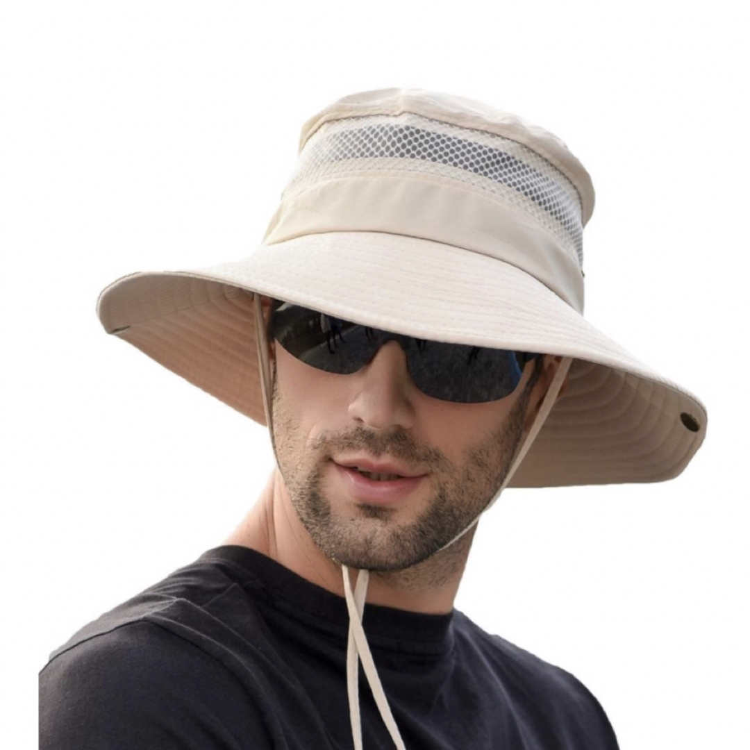 サファリハット メンズ レディースメッシュ通気構造UVカット ベージュ メンズの帽子(ハット)の商品写真