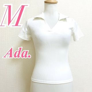 Ada.　半袖シャツ　M　ホワイト　カジュアル　スキッパー　綿100%(シャツ/ブラウス(半袖/袖なし))