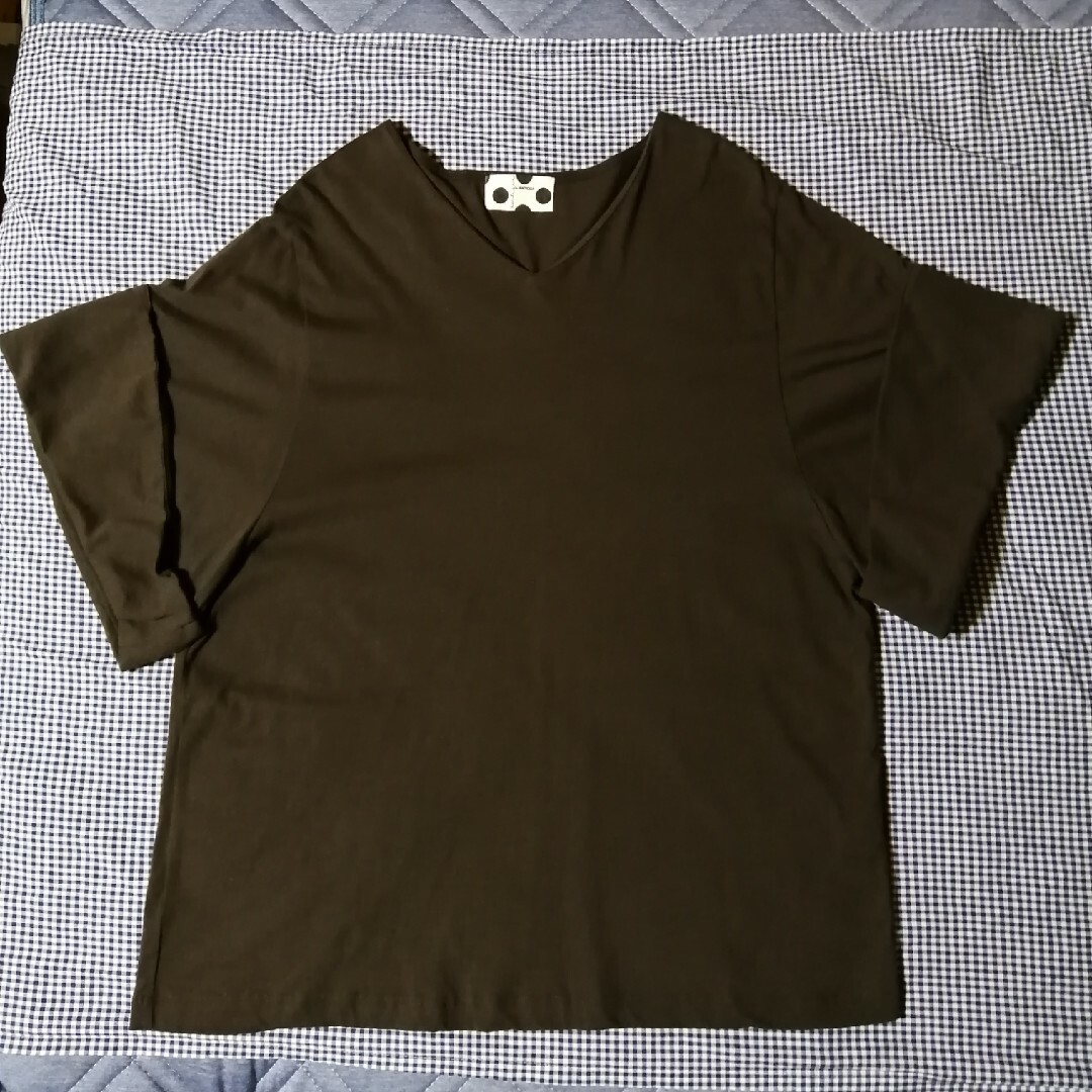 antiqua(アンティカ)の【美品】antiquaアンティカ ボリューム袖 半袖 VネックTシャツ ブラウン レディースのトップス(Tシャツ(半袖/袖なし))の商品写真