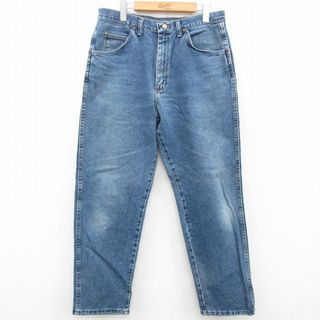 ラングラー(Wrangler)のW34★古着 ラングラー Wrangler ジーンズ メンズ 90年代 90s ヒゲ テーパード コットン USA製 紺 ネイビー デニム 23aug07 中古 ボトムス ジーパン Gパン ロング パンツ(ワークパンツ/カーゴパンツ)