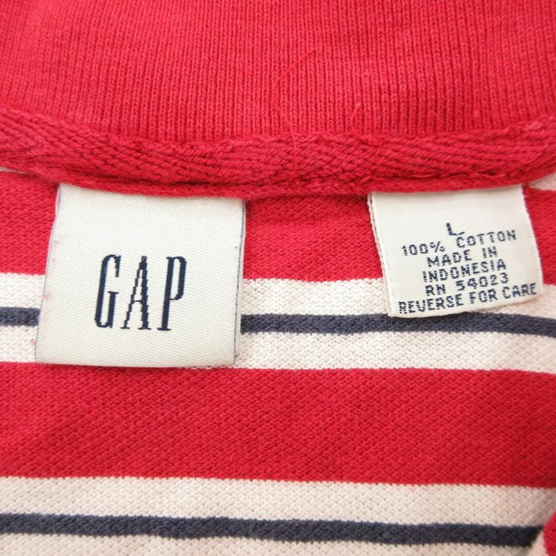 GAP(ギャップ)のL★古着 ギャップ GAP 長袖 ブランド ポロ シャツ メンズ 00年代 00s 大きいサイズ 鹿の子 コットン 赤他 レッド ボーダー 23aug09 中古 トップス メンズのトップス(ポロシャツ)の商品写真