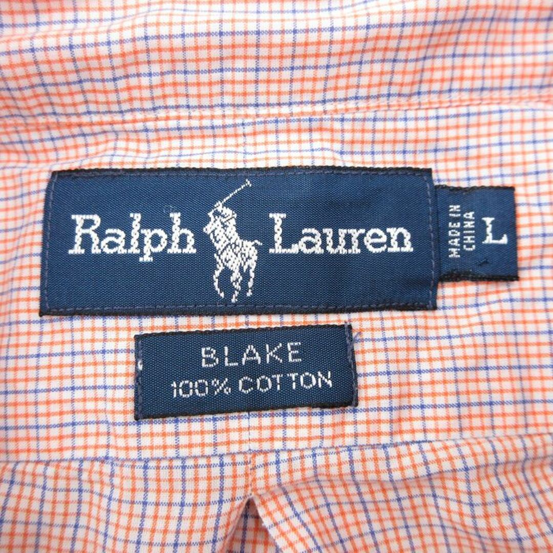 Ralph Lauren(ラルフローレン)のXL★古着 ラルフローレン Ralph Lauren 長袖 ブランド シャツ メンズ 90年代 90s ワンポイントロゴ BLAKE 大きいサイズ コットン ボタンダウン オレンジ他 チェック 23aug09 中古 トップス メンズのトップス(シャツ)の商品写真