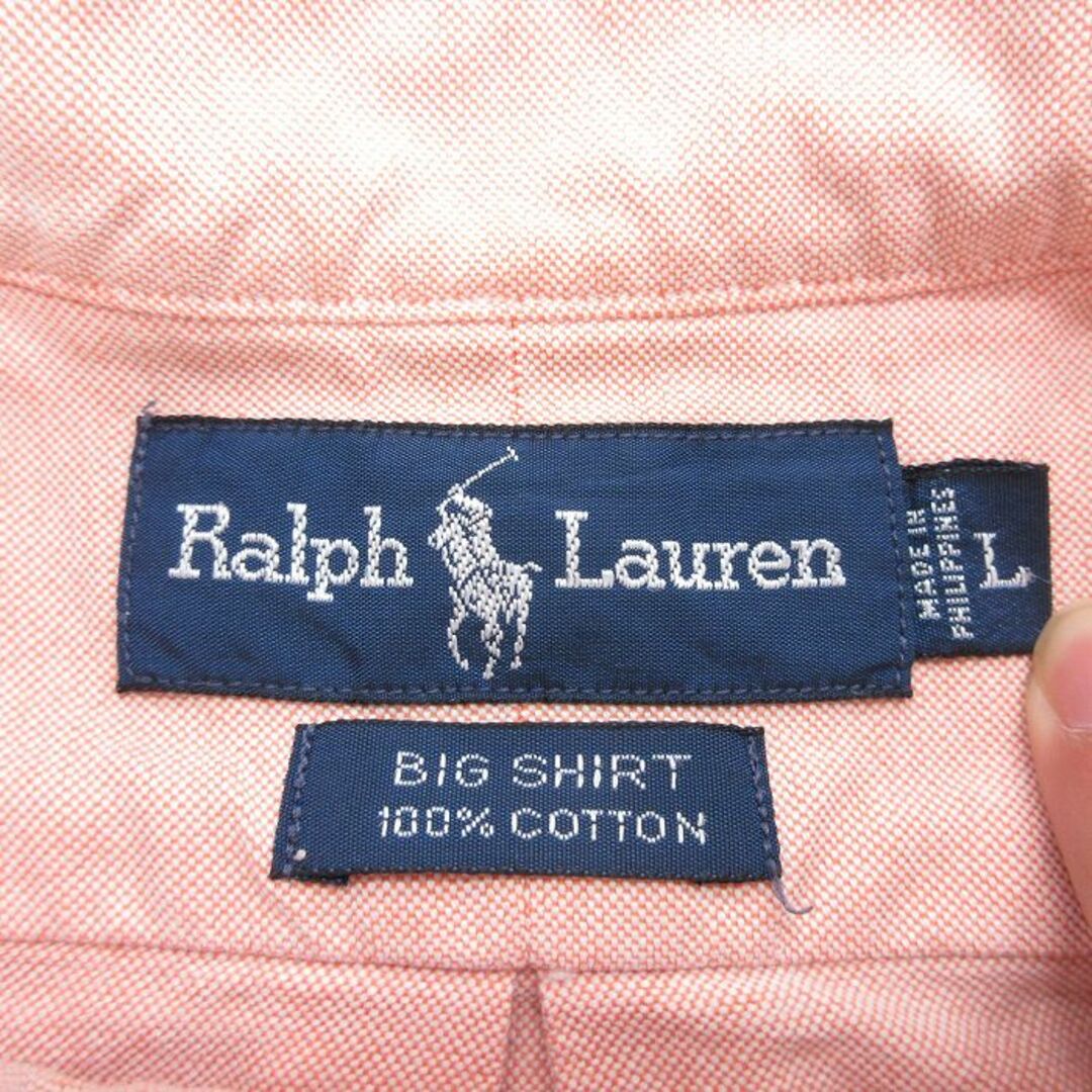 Ralph Lauren(ラルフローレン)のXL★古着 ラルフローレン Ralph Lauren 長袖 ブランド シャツ メンズ 90年代 90s ワンポイントロゴ BIG SHIRT オックスフォード 大きいサイズ コットン ボタンダウン 薄ピンク 23aug09 中古 トップス メンズのトップス(シャツ)の商品写真