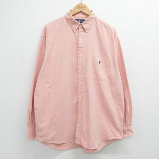 ラルフローレン(Ralph Lauren)のXL★古着 ラルフローレン Ralph Lauren 長袖 ブランド シャツ メンズ 90年代 90s ワンポイントロゴ BIG SHIRT オックスフォード 大きいサイズ コットン ボタンダウン 薄ピンク 23aug09 中古 トップス(シャツ)