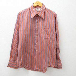 XL★古着 長袖 シャツ メンズ 70年代 70s オレンジ系他 ストライプ 23aug08 中古 トップス(シャツ)