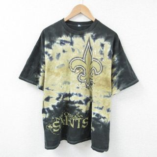 XL★古着 半袖 Tシャツ メンズ NFL ニューオーリンズセインツ 大きいサイズ クルーネック 濃緑 グリーン ブリーチ加工 アメフト スーパーボウル 23aug08 中古(Tシャツ/カットソー(半袖/袖なし))