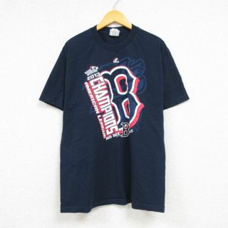 マジェスティック(Majestic)のXL★古着 マジェスティック 半袖 Tシャツ メンズ MLB ボストンレッドソックス ワールドシリーズ コットン クルーネック 濃紺 ネイビー メジャーリーグ ベースボール 野球 23aug07 中古(Tシャツ/カットソー(半袖/袖なし))