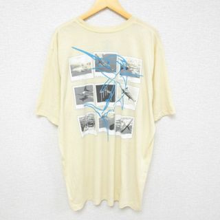 XL★古着 半袖 Tシャツ メンズ 魚 大きいサイズ クルーネック 薄黄 イエロー 23aug07 中古(Tシャツ/カットソー(半袖/袖なし))