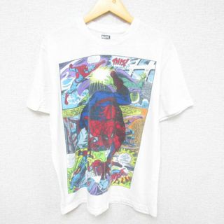 MARVEL - L★古着 半袖 Tシャツ メンズ マーベル スパイダーマン クルーネック 白 ホワイト 23aug08 中古