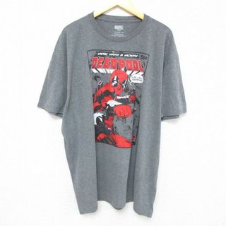 マーベル(MARVEL)のXL★古着 半袖 Tシャツ メンズ マーベル デッドプール 大きいサイズ クルーネック 濃グレー 霜降り 23aug08 中古(Tシャツ/カットソー(半袖/袖なし))