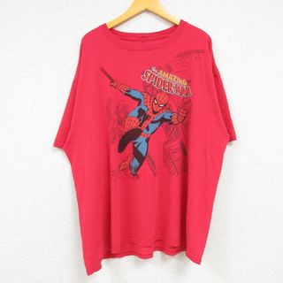 マーベル(MARVEL)のXL★古着 半袖 Tシャツ メンズ マーベル アメイジングスパイダーマン 大きいサイズ コットン クルーネック 赤 レッド 23aug09 中古(Tシャツ/カットソー(半袖/袖なし))