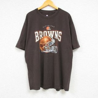 XL★古着 半袖 Tシャツ メンズ NFL クリーブランドブラウンズ 大きいサイズ コットン クルーネック こげ茶 ブラウン アメフト スーパーボウル 23aug09 中古(Tシャツ/カットソー(半袖/袖なし))