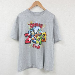 ディズニー(Disney)のXL★古着 半袖 Tシャツ メンズ ディズニー DISNEY ミッキー MICKEY MOUSE ドナルド フロリダ 大きいサイズ クルーネック グレー 霜降り 23aug09 中古(Tシャツ/カットソー(半袖/袖なし))