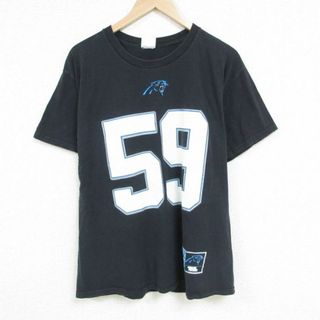 マジェスティック(Majestic)のL★古着 マジェスティック 半袖 Tシャツ メンズ NFL カロライナパンサーズ ルークキークリー 59 クルーネック 黒 ブラック アメフト スーパーボウル 23aug09 中古(Tシャツ/カットソー(半袖/袖なし))